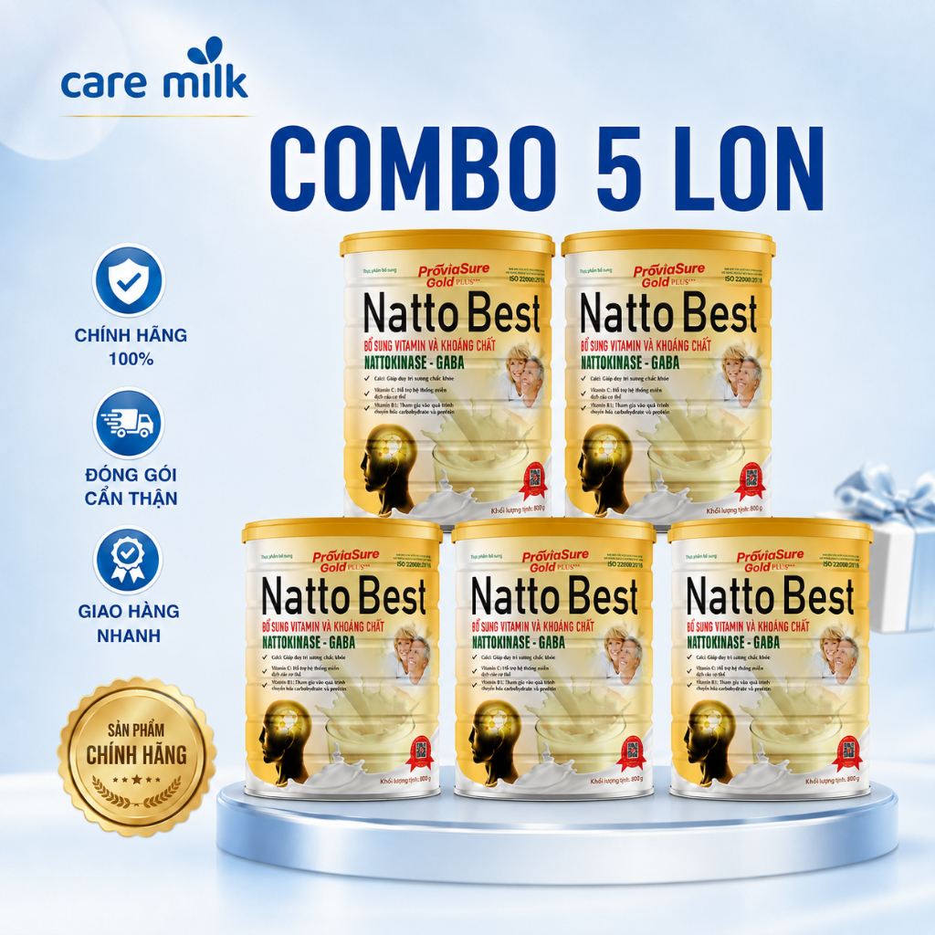 Combo 5 Lon Sữa Bột Natto Best ProviaSure Gold Plus Hỗ Trợ Cải Thiện Sức Khỏe,Tăng Cường Hệ Miễn Dịc