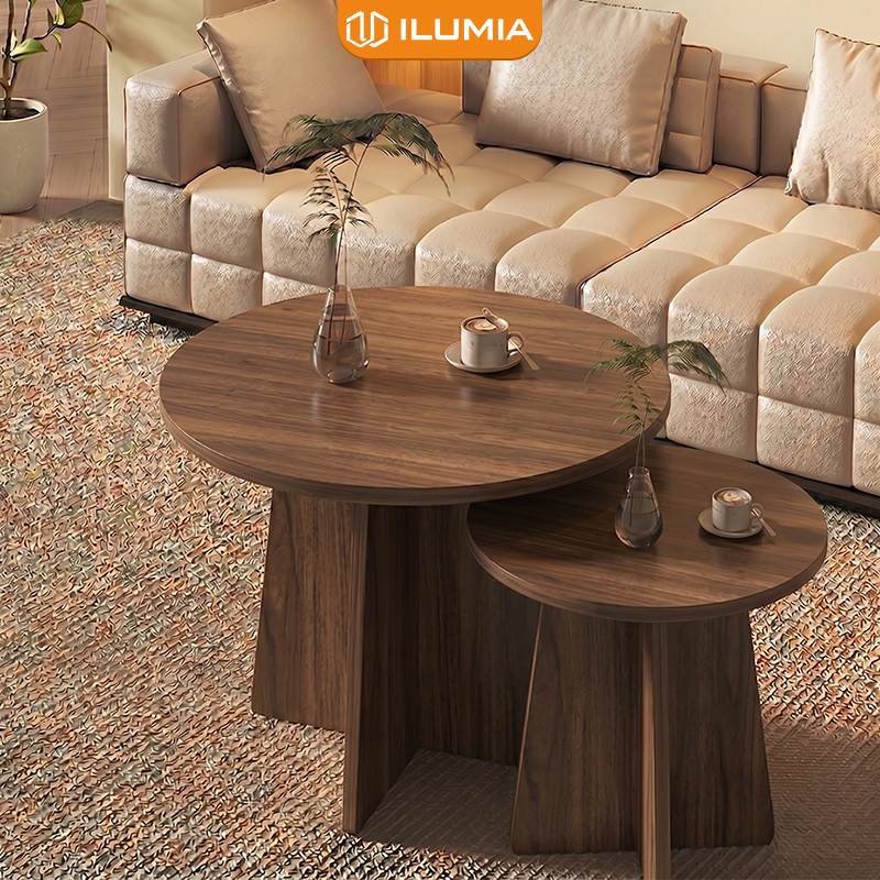 Bàn Trà Đôi Gỗ MDF ILUMIA - Bàn Sofa Tròn 2 Tầng Phòng Khách ILUMIA GP429