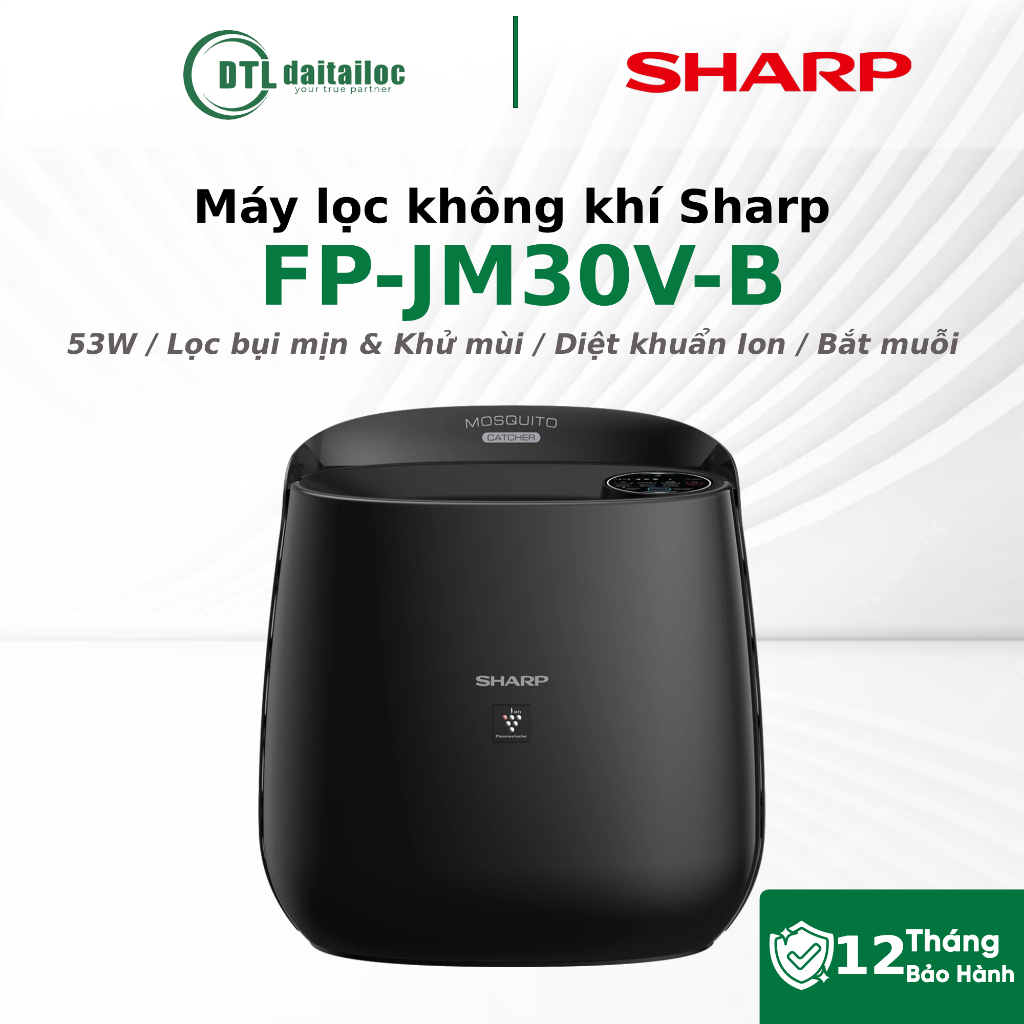 Máy lọc không khí Sharp FP-JM30V-B Màu Đen 53W 44 dB Nút Nhấn | Chính Hãng | Bảo Hành 12 Tháng