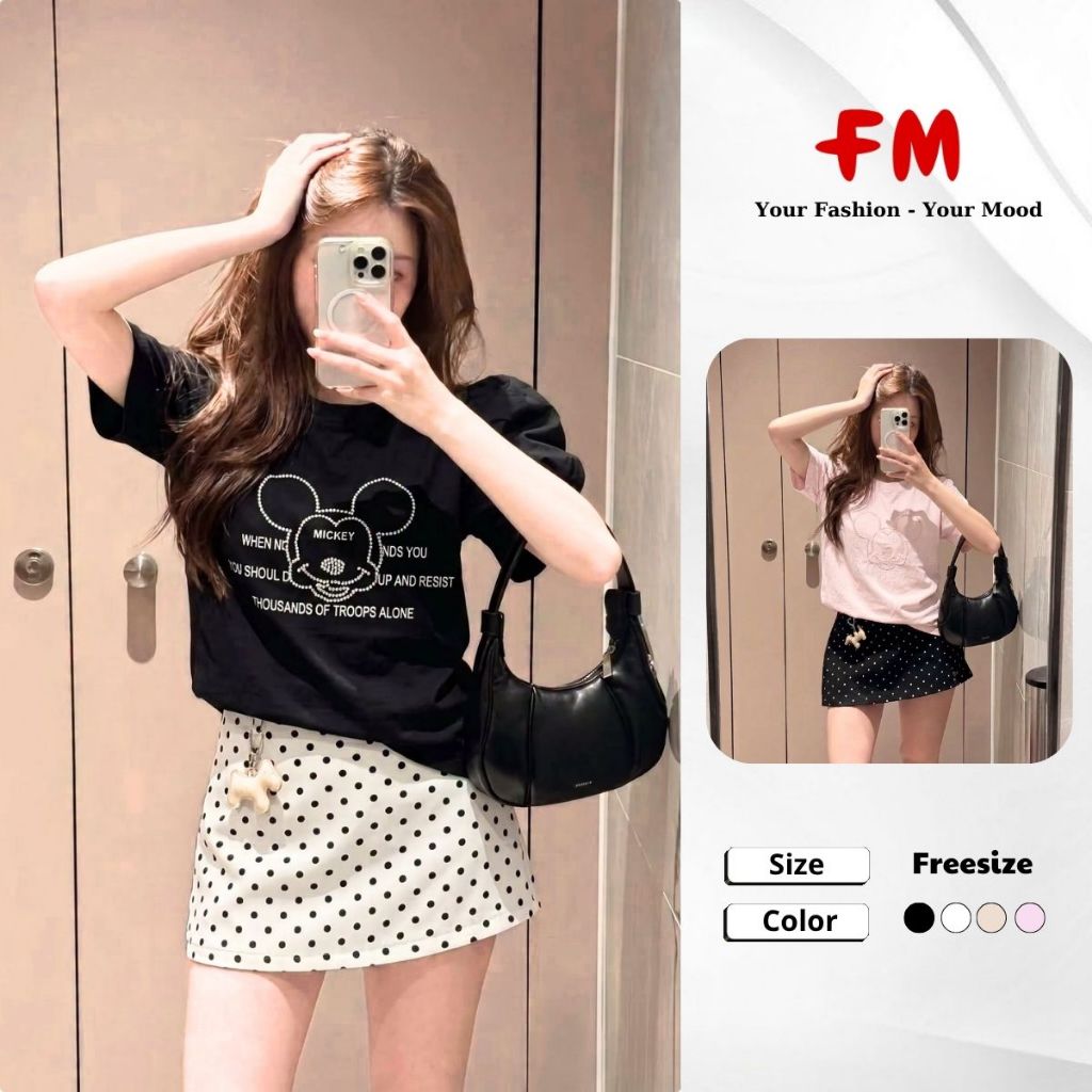 Áo Thun Nữ FMSTYLE In Nổi Mặt MICKEY - Tay Ngắn Form Babytee Basic Dễ Phối Đồ 26070161