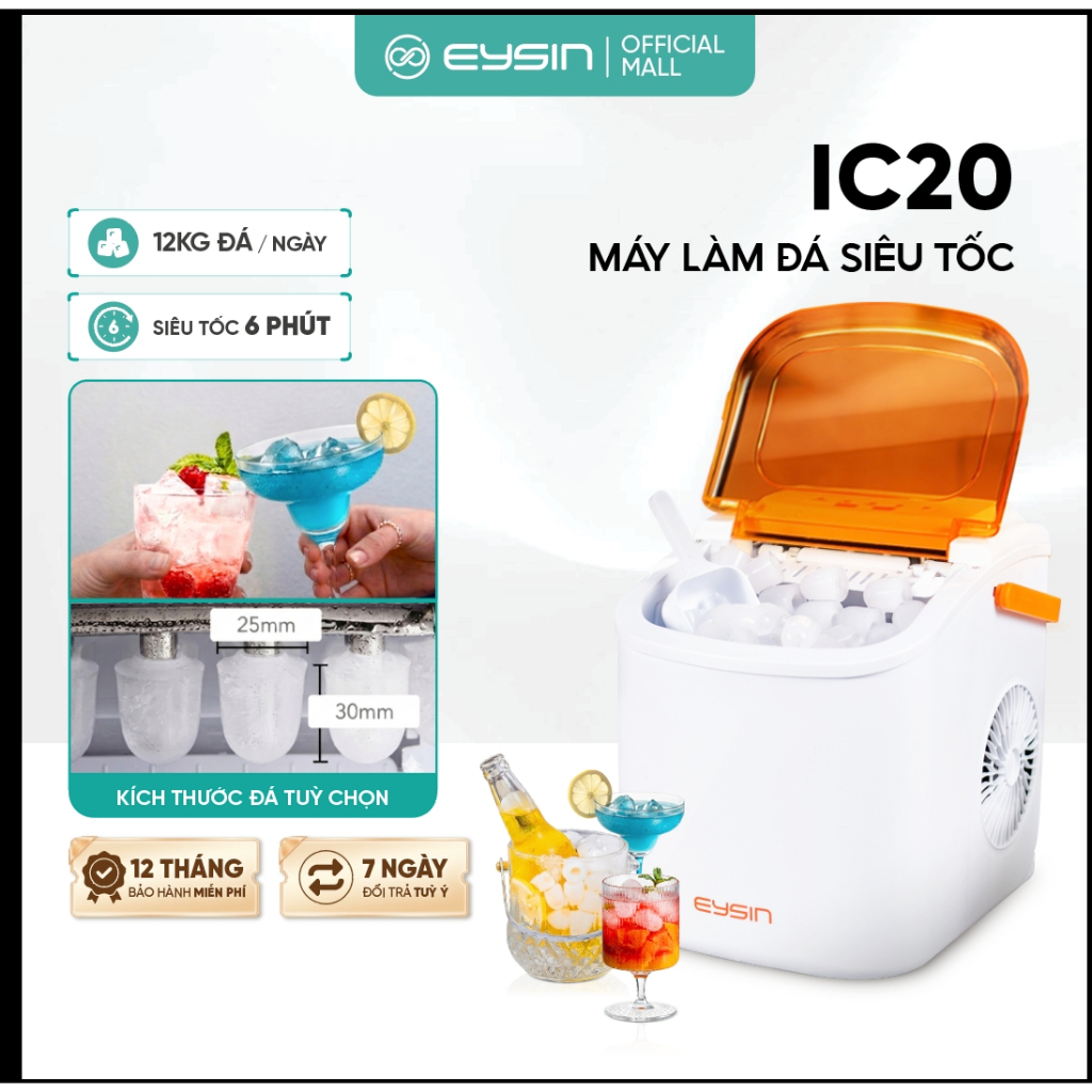 [K] Máy làm đá viên EYSIN IC20, Có quai xách, Nhỏ gọn, Tiết kiệm điện, 9 viên trong 6 phút