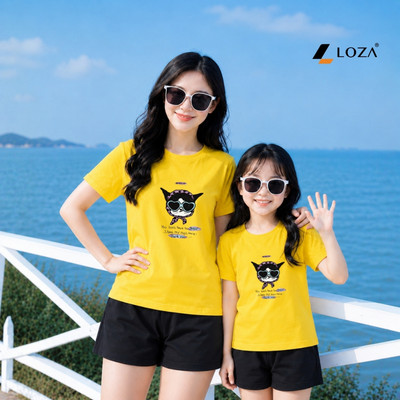 Set đồ đôi mẹ và bé gái in nhiều hình chất liệu thun cotton Loza B002