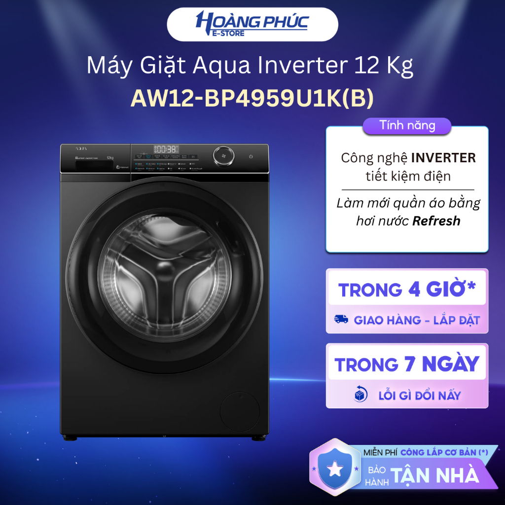 AW12-BP4959U1K(B) - Máy Giặt Aqua Inverter 12 Kg  AW12-BP4959U1K(B) {Ship HCM 0Đ}