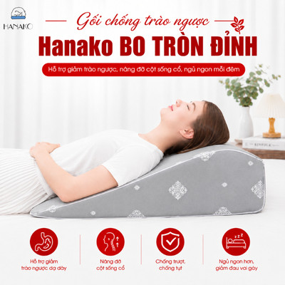 Gối Chống Trào Ngược Dạ Dày Hanako Thế Hệ 2 Bo Tròn Đỉnh - Hỗ Trợ Giảm Trào Ngược, Giảm Ợ Chua, Nâng Đỡ Cổ Vai Gáy