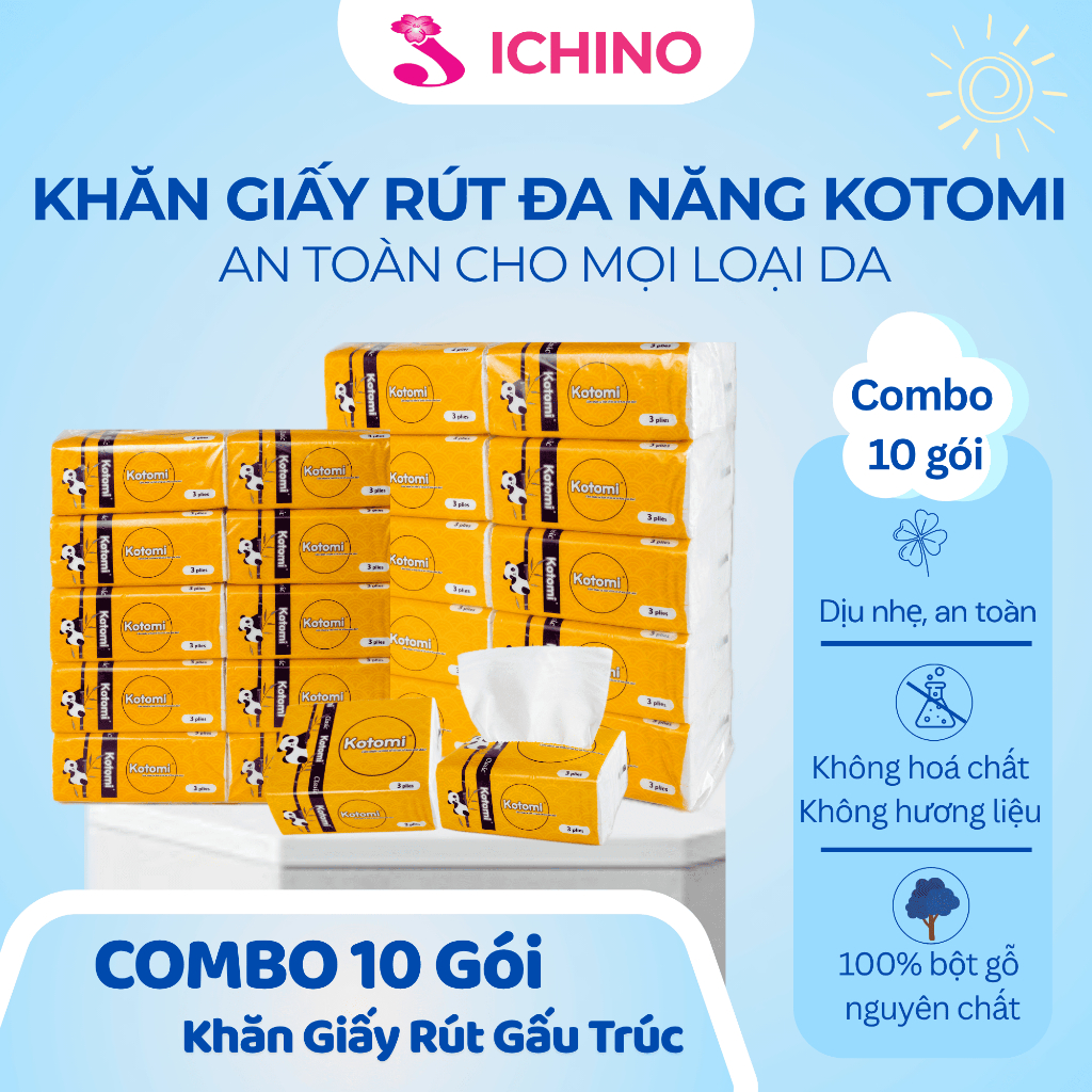 Giấy Rút Kotomi Gấu Trúc Cao Cấp 3 Lớp Siêu Dai Mềm Mịn An Toàn Cho Da ICHINO Việt Nam