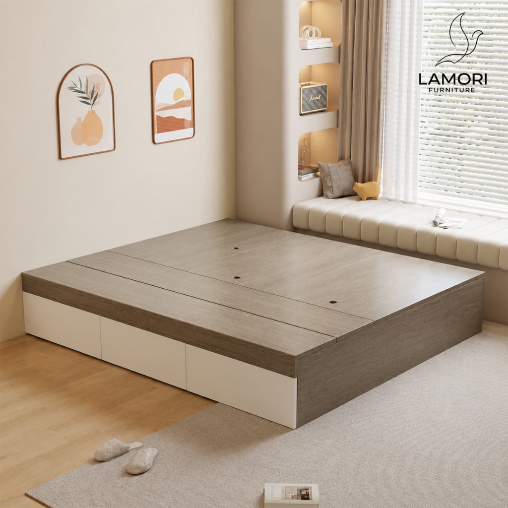 Giường gỗ công nghiệp có ngăn kéo LAMORI-GN001 1M2/1M6/1M8