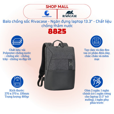 [HỎA TỐC] Balo chống sốc Rivacase 8825 - Dành cho laptop 13.3" - Hàng chính hãng