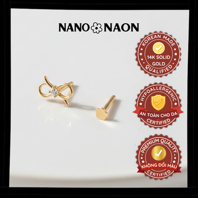 [Nano&Naon] Khuyên tai Vàng 14K Hàn Quốc flatback nơ - Nano&Naon