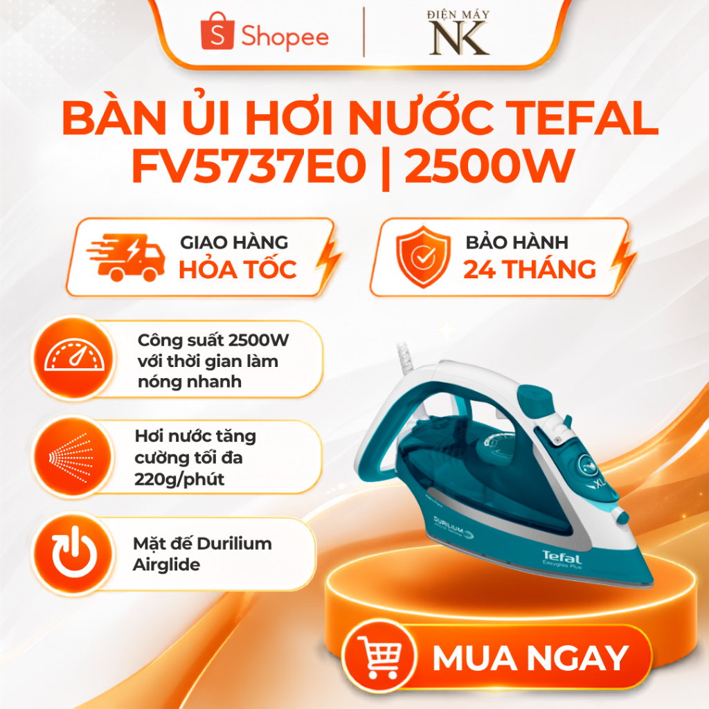 Bàn ủi hơi nước Tefal FV5737E0 | Sản xuất tại Pháp | Công suất 2500W - Bảo Hành 24 Tháng