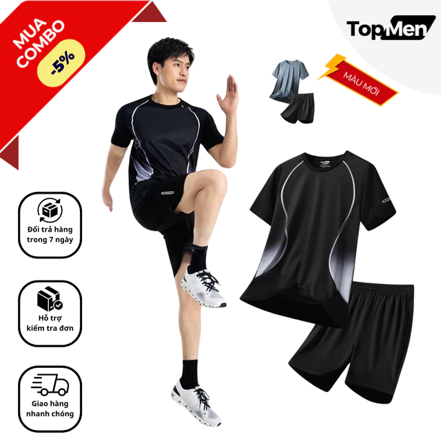 Bộ đồ thể thao nam vải thun co dãn thoáng khí đủ size M - 4XL mã T-01 - TOPMEN