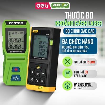 [Hỏa Tốc] Thước Đo Khoảng Cách Laser ZENTOR DELI 60m 100m-Máy Đo Khoảng Cách Laser Chính Xác Không Hại Mắt Đo Nhanh 0.5s