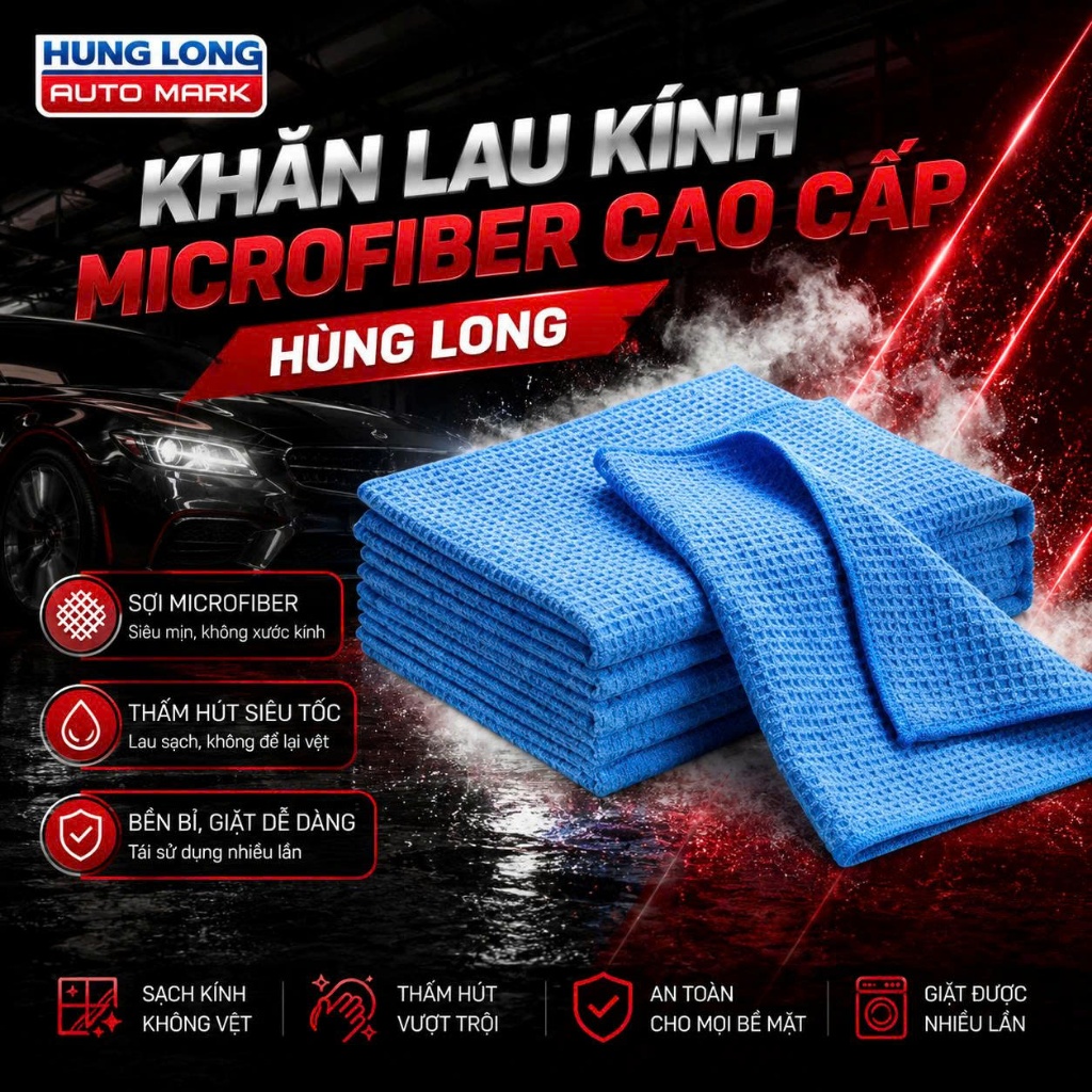 Khăn Lau Kính Microfiber Cao Cấp Đa Năng Thấm Hút X7 Dùng Cho Xe Hơi, Gia Đình, Không Bụi Vải, Không Bông Xù