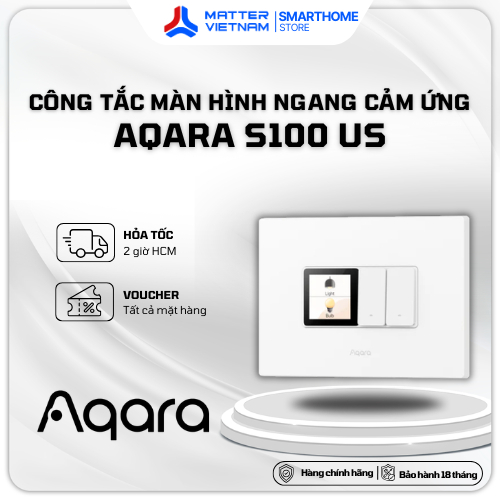 Aqara S100 US - Công Tắc Chữ Nhật Màn Hình Ngang, Tích Hợp Màn Hình Cảm Ứng, 2 Nút Vật Lý (WS-K16D) 