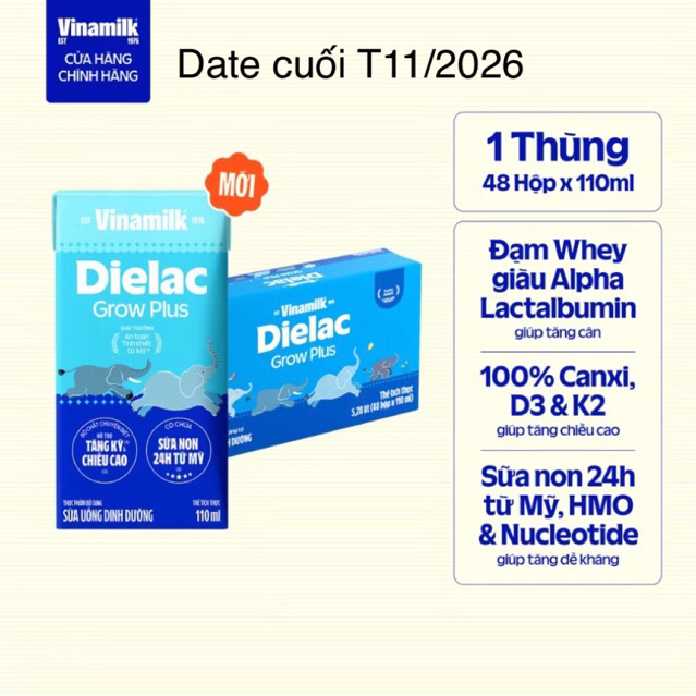 Sữa Non Vinamilk Dielac Grow Plus (Sữa Uống Dinh Dưỡng) 110ml