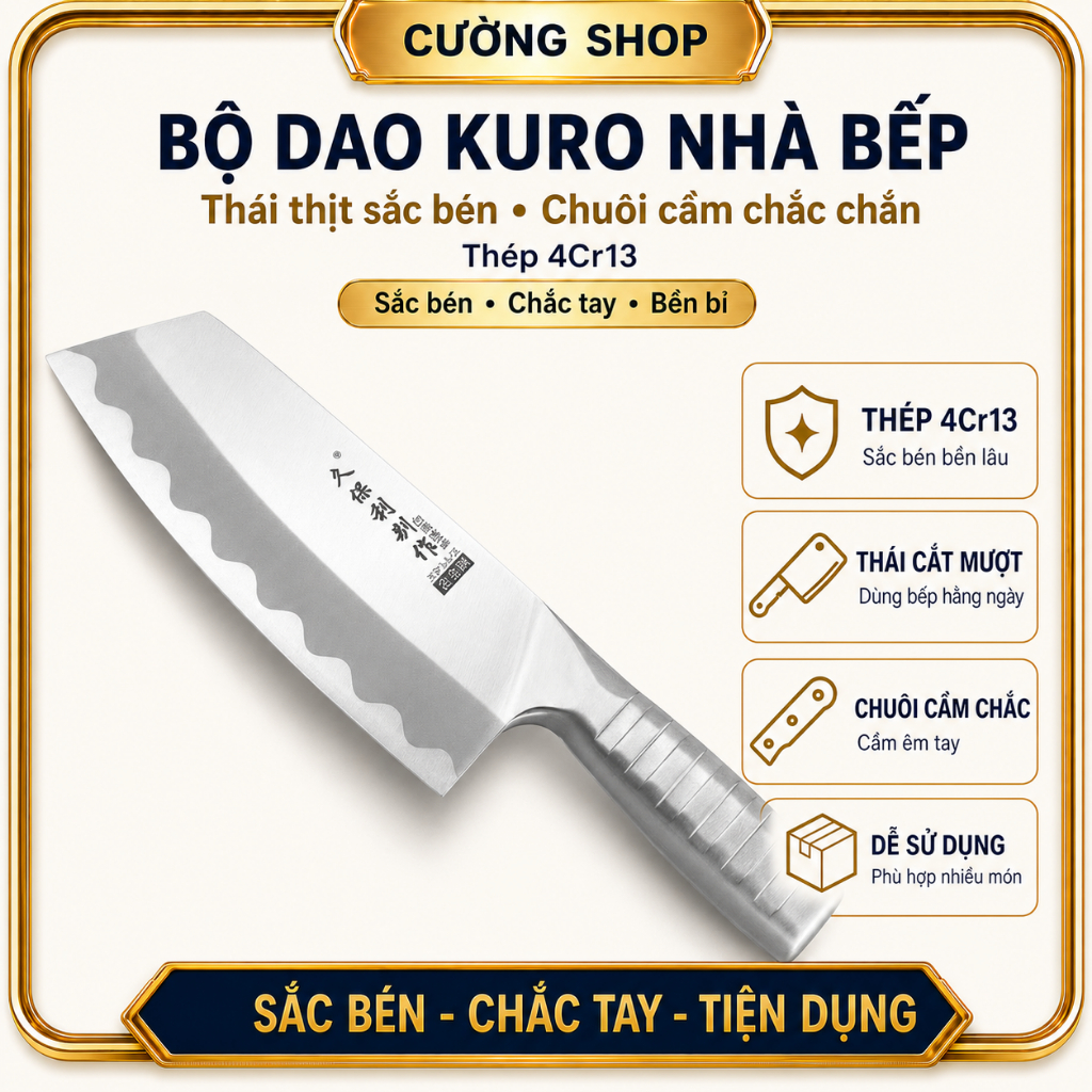 Bộ dao KURO nhà bếp thái thịt chuôi cầm chắc chắn - Dao Nhà Bếp Thép 4Cr13