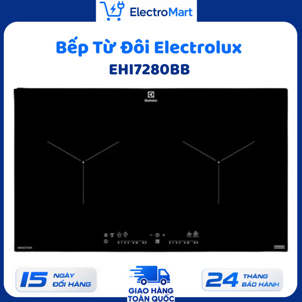 EHI7280BB - Bếp từ đôi Electrolux 70cm 2 vùng nấu 3700W PowerBoost cảm ứng trượt