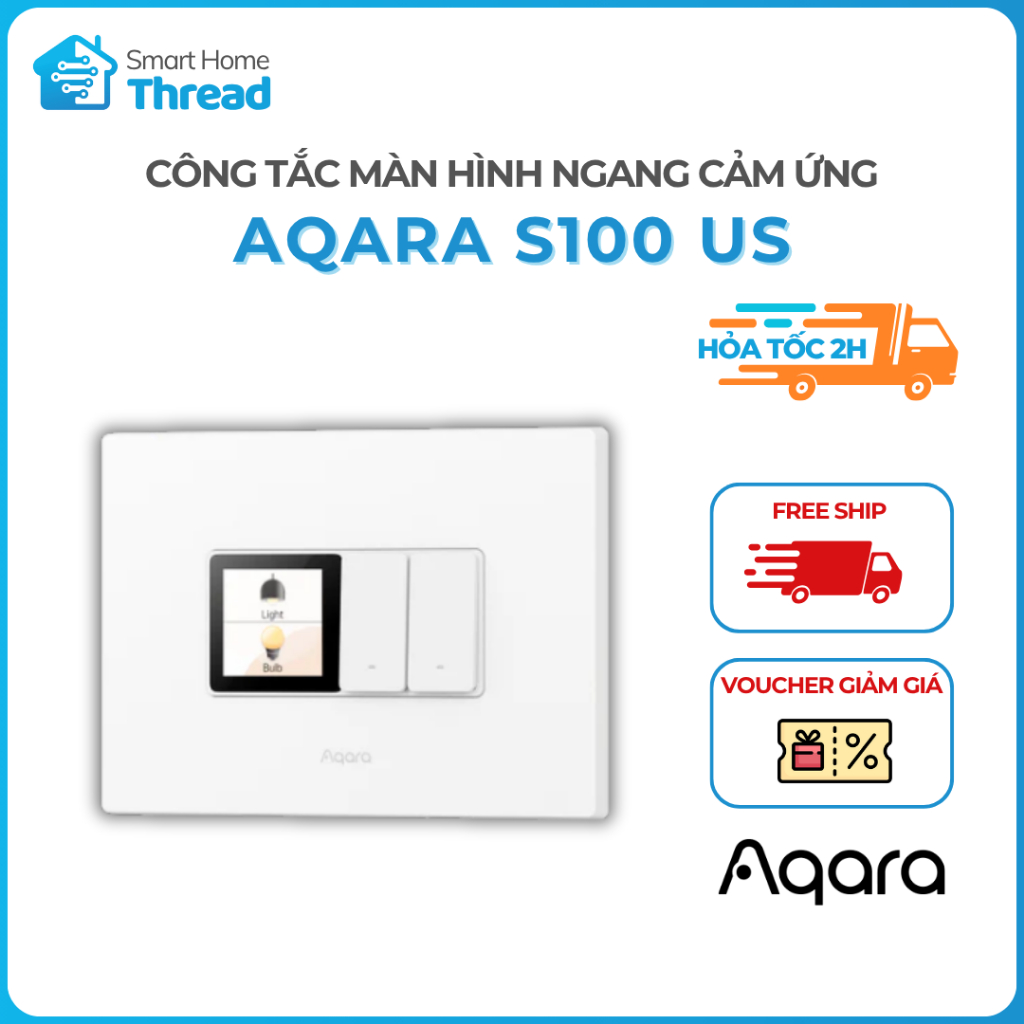 Aqara S100 US - Công Tắc Chữ Nhật Màn Hình Ngang, Tích Hợp Màn Hình Cảm Ứng, 2 Nút Vật Lý, WS-K16D -
