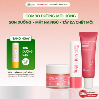 Bộ Chăm Sóc Môi Giảm Thâm Dưỡng Mềm Môi Hồng Gồm Tẩy Da Chết Son Dưỡng Và Mặt Nạ Ngủ Môi Cỏ Mềm
