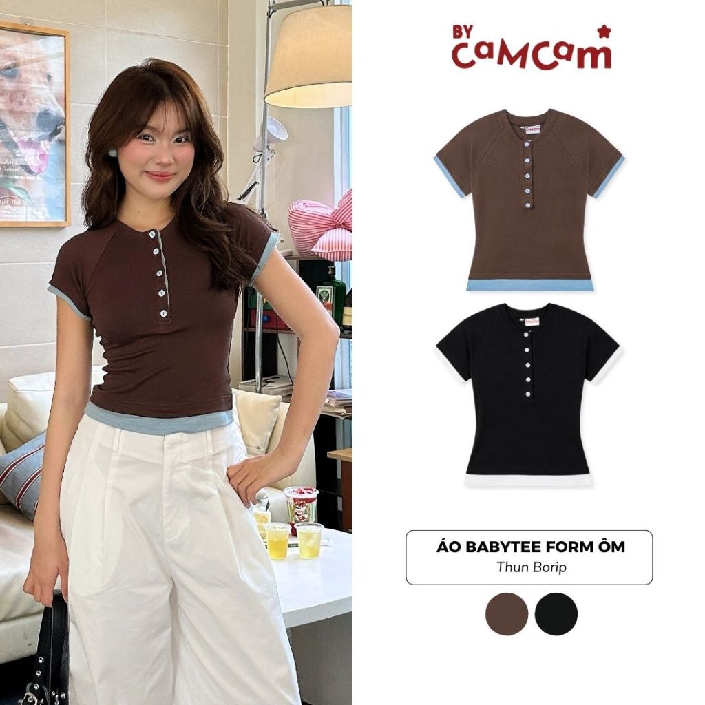 Áo Babytee Form Ôm Phối Vải 𝑩𝒚𝒄𝒂𝒎𝒄𝒂𝒎 Nữ Tính Trendy ABN497 | BigBuy360 - bigbuy360.vn