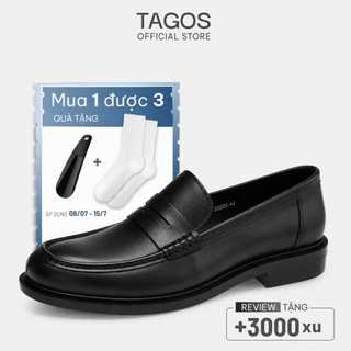 Giày lười nam Penny Loafer Tagos GNTA20235-D da bò cao cấp , Giày lười công sở màu đen đế Tăng chiều cao