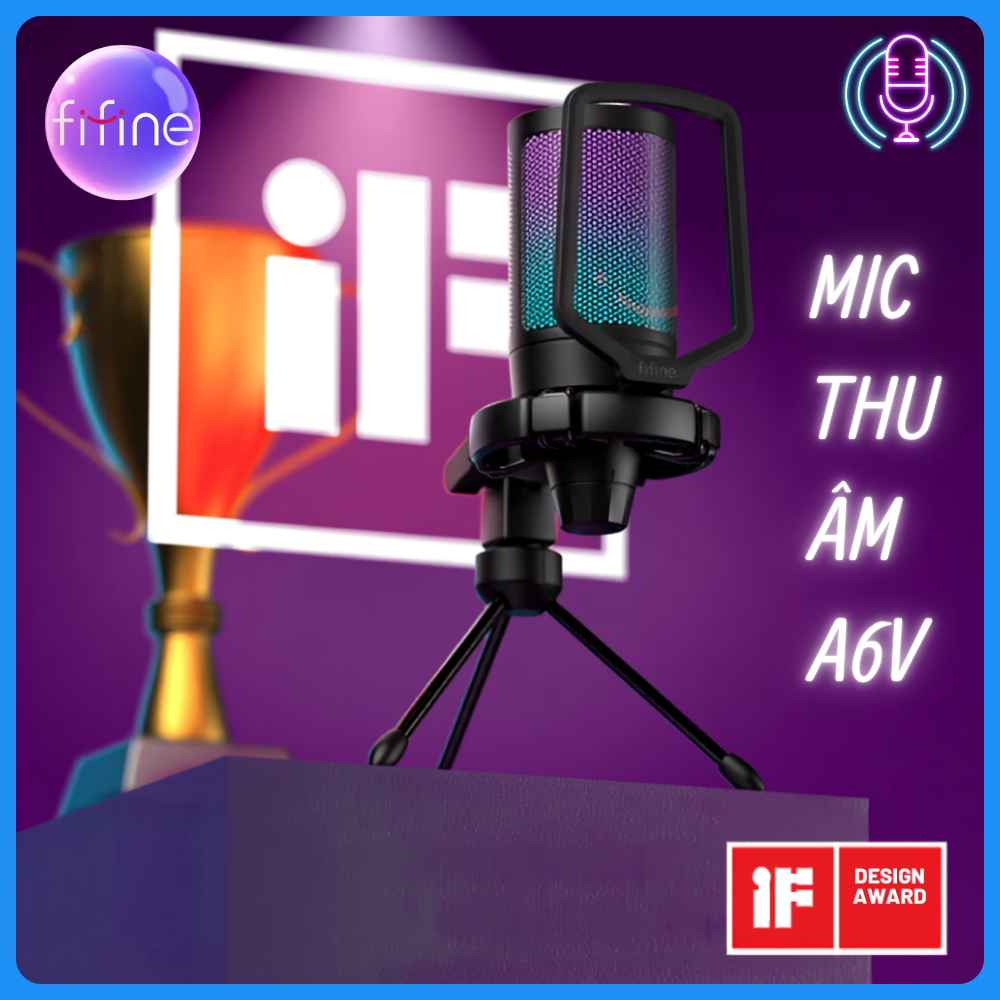 FIFINE A6V - Mic Thu Âm Condenser, Đổi Màu RGB, Cổng USB - Bảo Hành 12 Tháng