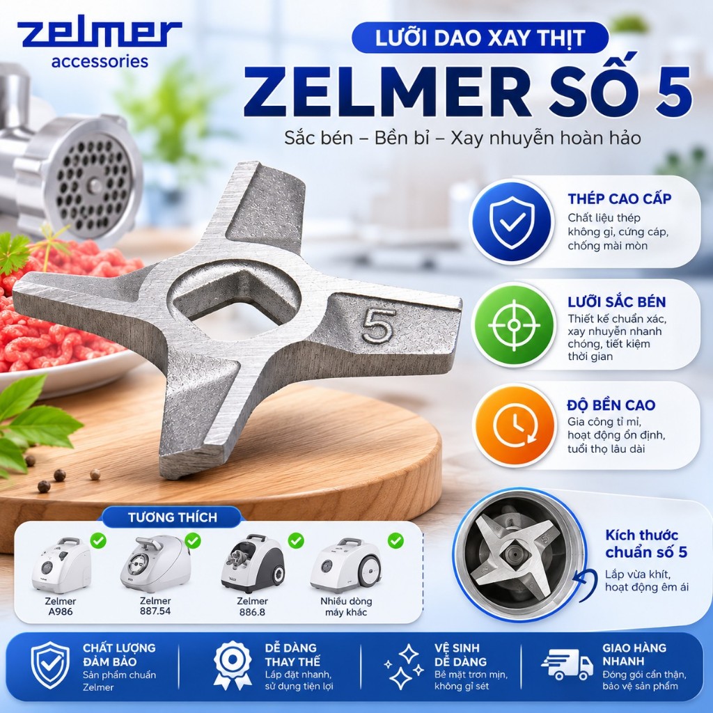 Lưỡi Dao Máy Xay Thịt Số 5 Zelmer Bosch NR5 Dao 4 Cánh Phụ Kiện Thay Thế
