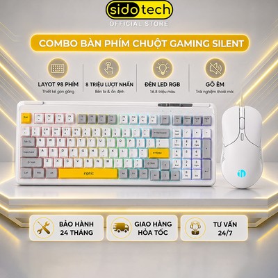 Combo bàn phím chuột gaming silent SIDOTECH INPHIC V98PRO giả cơ full size 98 key có dây chống ồn chuột dây B1 tắt tiếng