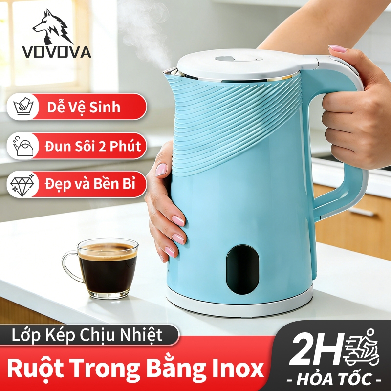 VOVOVA 2.5L Ấm đun nước điện 304 thép không gỉ Ấm đun siêu tốc electric kettle electric pot
