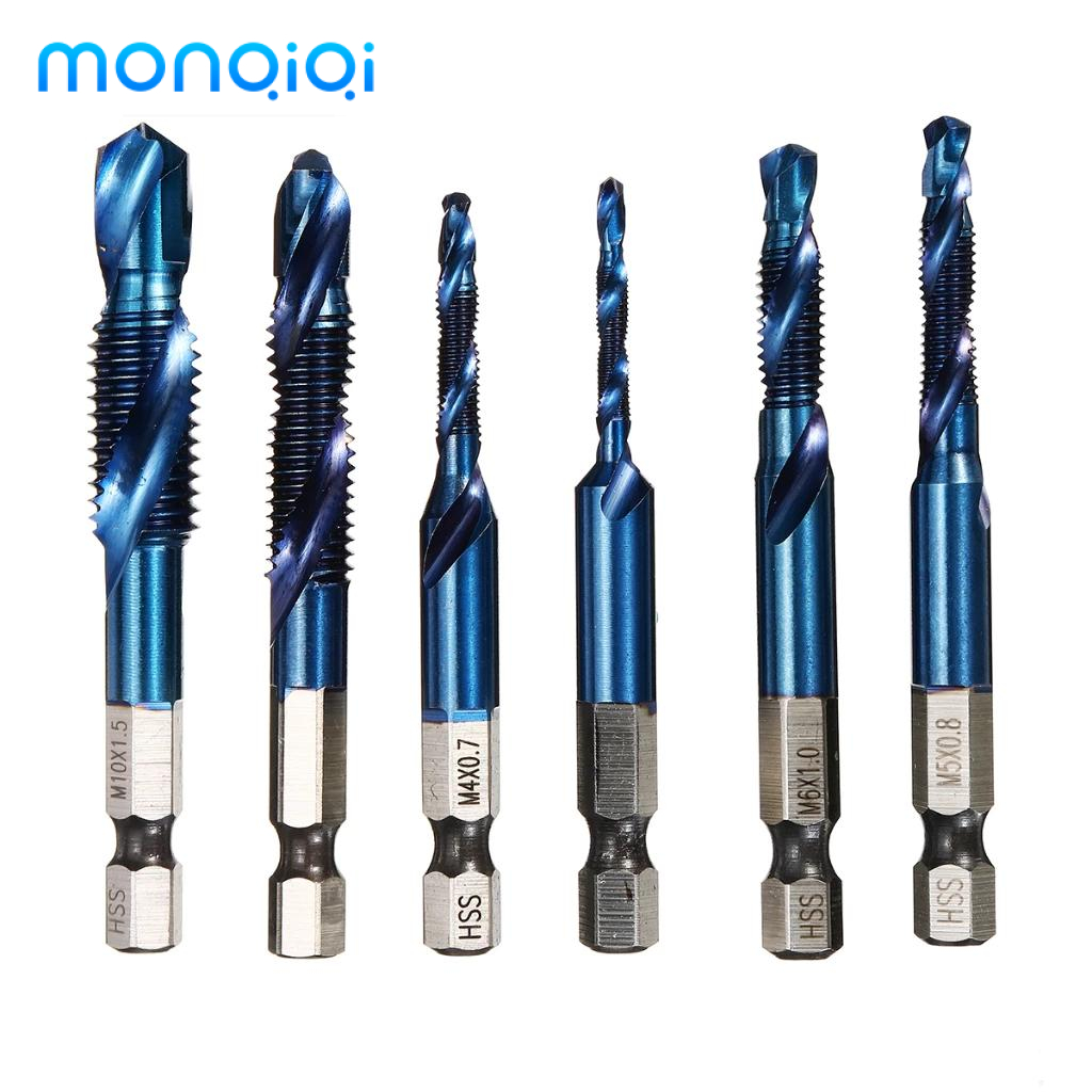 MONQIQI Mũi khoan taro tạo ren 6 mũi khoan, Bộ 6 mũi khoan taro tạo ren, Mũi khoan tạo ren M3-M10