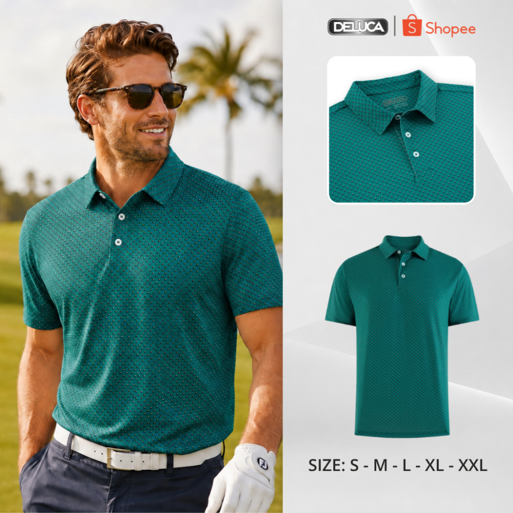 Áo Polo Golf Nam DELUCA HM66 Màu Xanh – Áo Polo Thể Thao Cao Cấp, Thấm Hút Mồ Hôi, Chống Nắng UPF30 