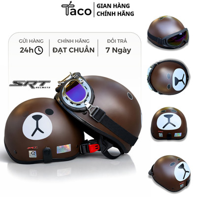 Nón Bảo Hiểm Nửa Đầu Tem Gấu Nâu Siêu HOT – Mũ Bảo Hiểm 1/2 Hàng Chính Hãng SRT, Bảo Hành 12 Tháng