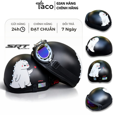 Mũ Bảo Hiểm Nửa Đầu HOT TREND Tem Thỏ Trắng – Nón Bảo Hiểm 1/2 Hàng Chính Hãng SRT, Đủ Tem CR Kiểm Định Tem Công Ty