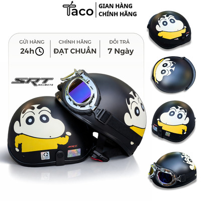 Nón Bảo Hiểm 1/2 Tem Shyn Đen – Mũ Bảo Hiểm Nửa Đầu HOT TREND Hàng Chính Hãng SRT, Đủ Tem CR Kiểm Định Tem Công Ty