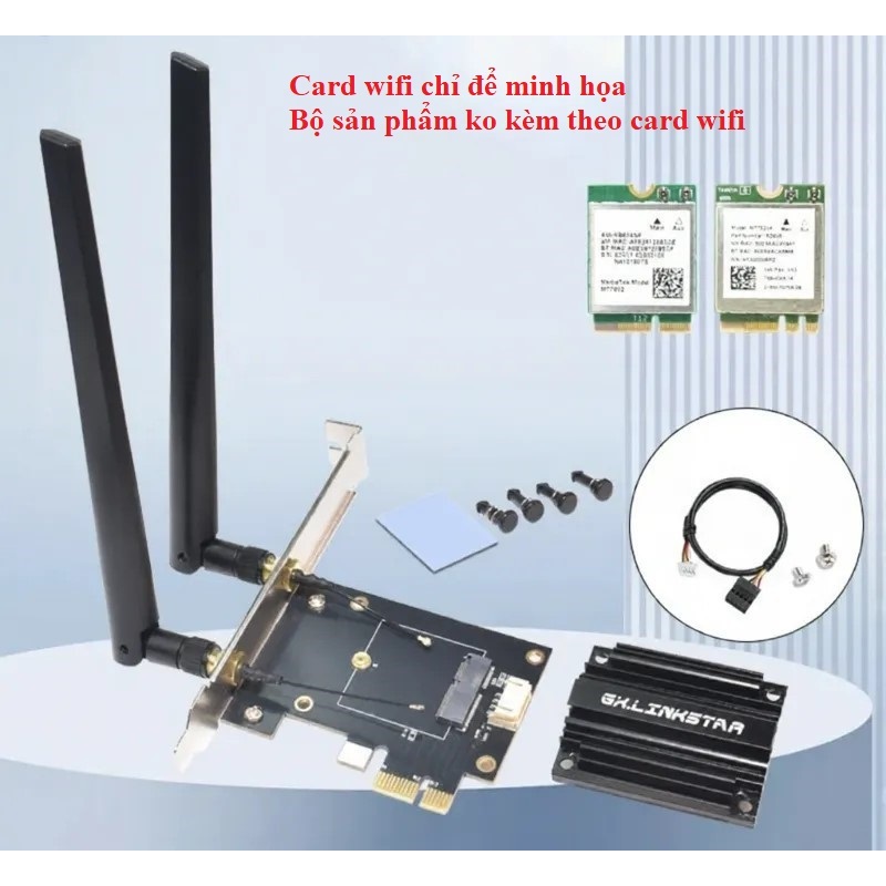 Adapter wifi NGFF M.2 sang PCI-E Cao Cấp Hỗ Trợ MT7927 BE200 AX210, AX200, WiFi 7, Wifi 6E, Wifi 6, 