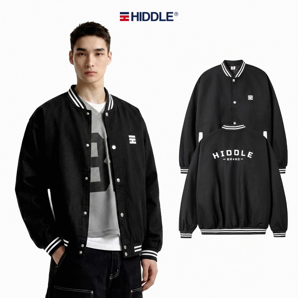 Áo khoác nam varsity jacket kaki 2 lớp HIDDLE phối viền chính hãng | H04-AK2