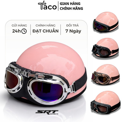 Nón Bảo Hiểm Nửa Đầu Màu Hồng Bóng Kính Phi Công TACO , Mũ Bảo Hiểm Nửa Đầu Cao Cấp – Bảo hành 12 Tháng