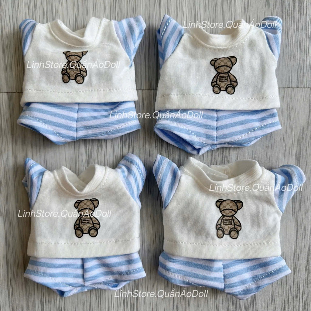 [Quần áo búp bê] BỘ THUN HOẠ TIẾT GẤU NÂU TAY NGẮN BÉ TRAI DOLL 5IN