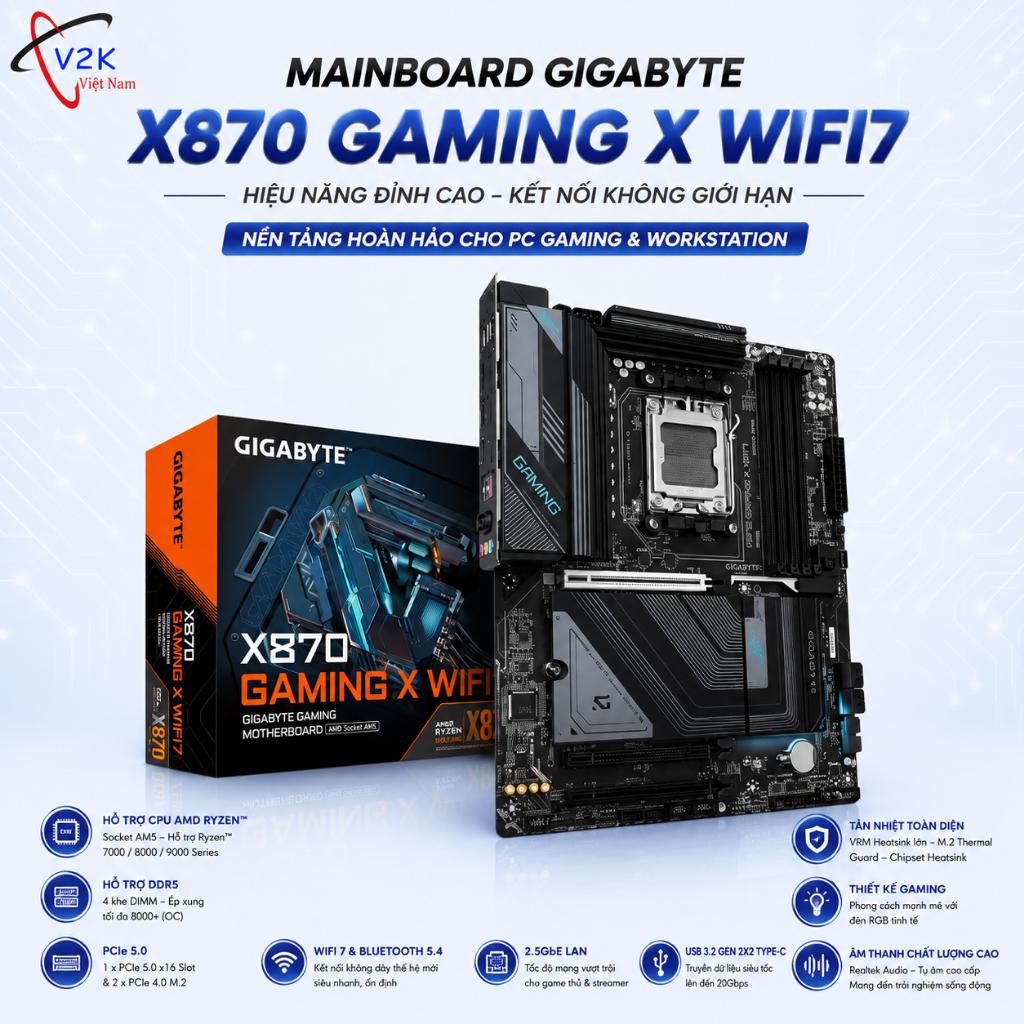 Mainboard GIGABYTE X870 GAMING WIFI6 (AMD X870, Socket AM5, ATX, 4 khe RAM DDR5)