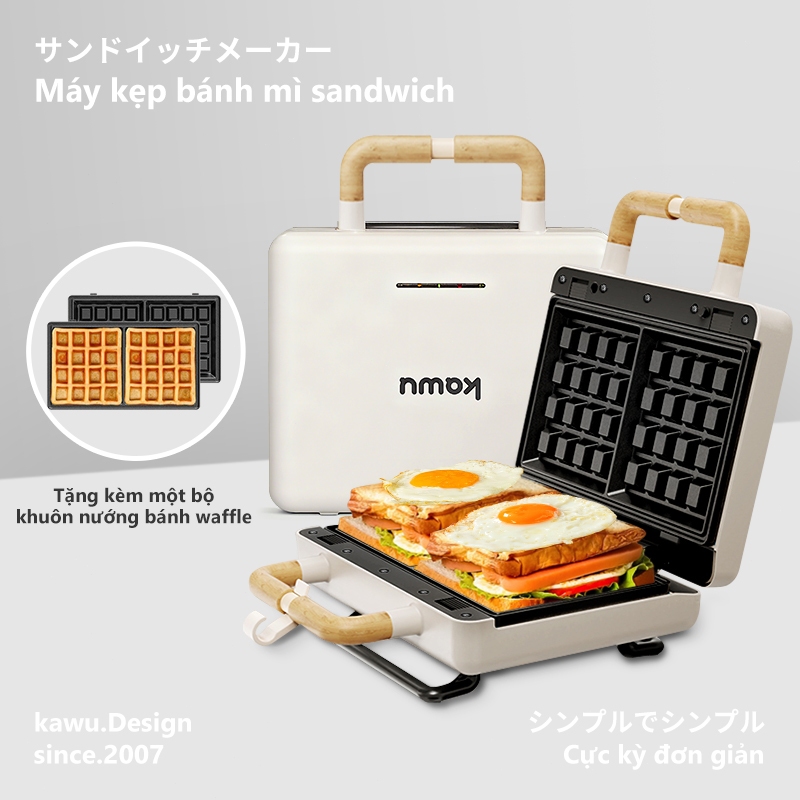 Kawu Máy Kẹp Bánh Mì SandwichNăm 1 Đổi 1 Không dính Dễ vệ sinh 800w Làm Bánh Waffle