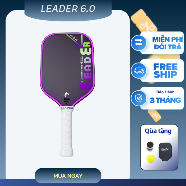 Vợt Pickleball 6.0 LEADER Công Nghệ Lõi Lỗ Tổ Ong Vuông EVA Trợ Lực Bề Mặt Carbon Fiber Cao Cấp