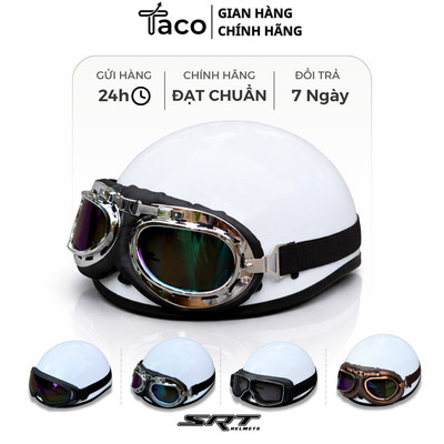 Mũ Bảo Hiểm Nửa Đầu 1/2 Màu Trắng Bóng Cute Dễ Thương Có Kính Cho Người Đi Xe Máy Cao Cấp,Đạt Chuẩn Chất Lượng Kiểm Định