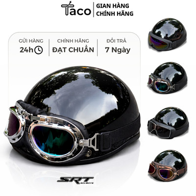 Mũ Bảo Hiểm Nửa Đầu Màu Đen Bóng Kính Phi Công Chính Hãng TACO VN Nhiều Màu Trơn