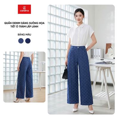 Quần jean nữ CARDINA dáng suông họa tiết ô trám lấp lánh 6QJT06
