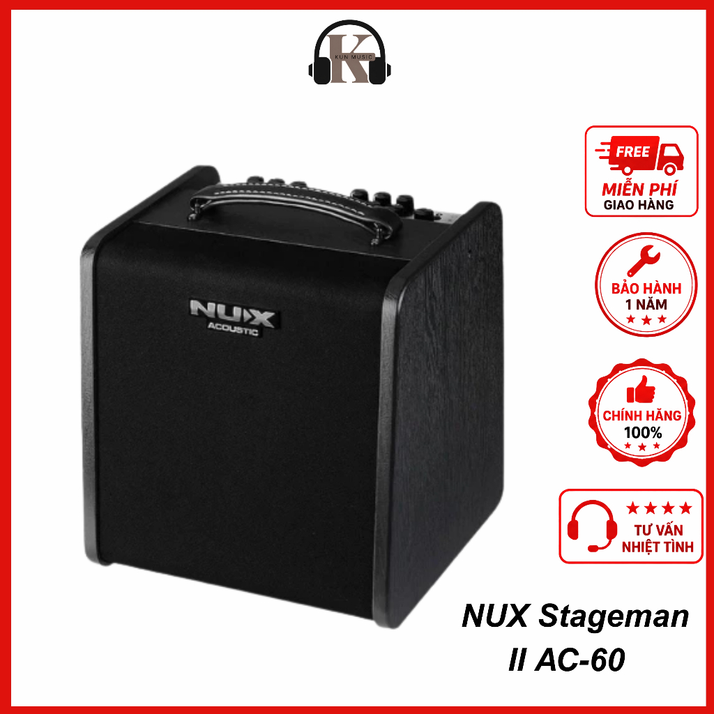 Loa Acoustic NUX Stageman II AC-60 60W - Loa Guitar & Vocal Studio, App Control, Tặng Pedal