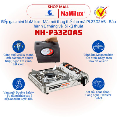 [HỎA TỐC] Bếp gas mini NaMilux NH-P3320AS thay thế cho mã cũ PL2302AS - Inox chống gỉ, Tiết kiệm gas