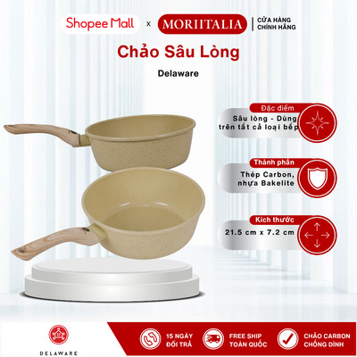 Chảo Sâu Lòng Delaware 21.5cm - Thép Carbon Chống Dính, Tay Cầm Nhựa Bakelite Dùng Được Bếp Từ