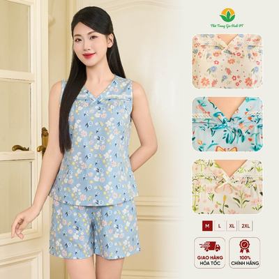 Đồ bộ nữ mặc nhà chất Cotton rayon Việt Thắng , quần đùi áo sát nách mềm mát B42.6050