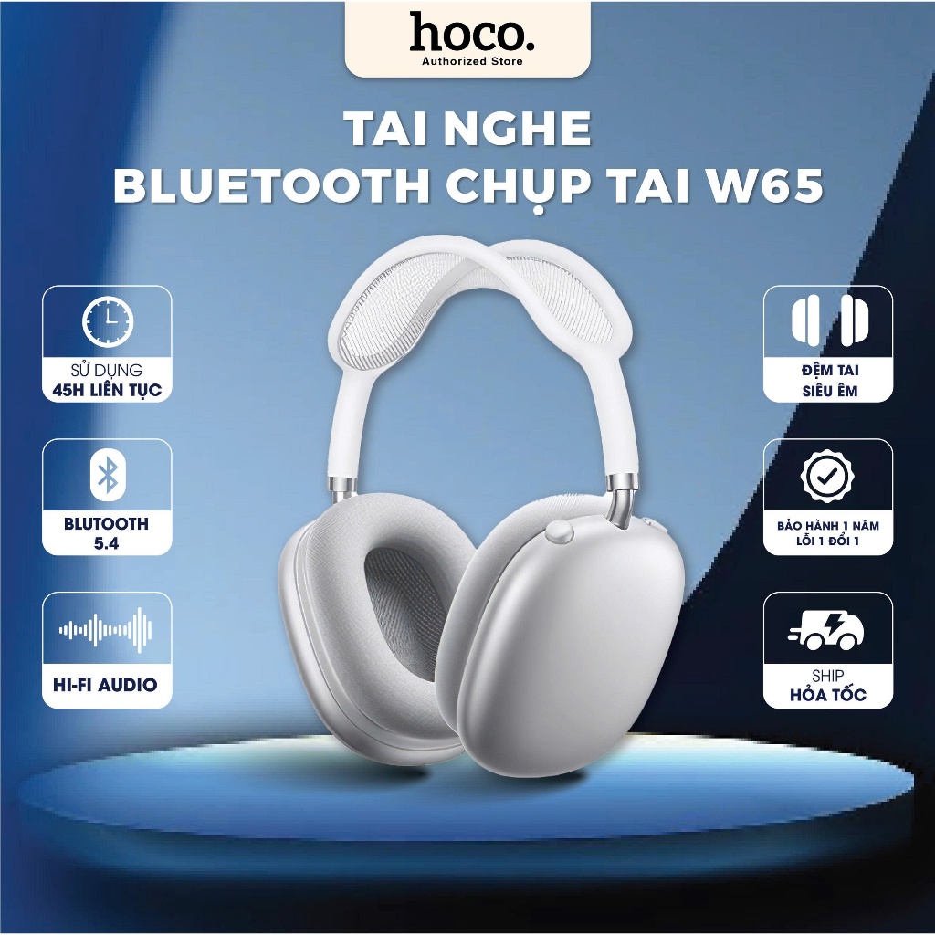 [Tặng bọc tai nghe] Tai nghe chụp tai W65 Plus Hoco bản cao cấp bluetooth 5.4 thiết kế sang trọng ch