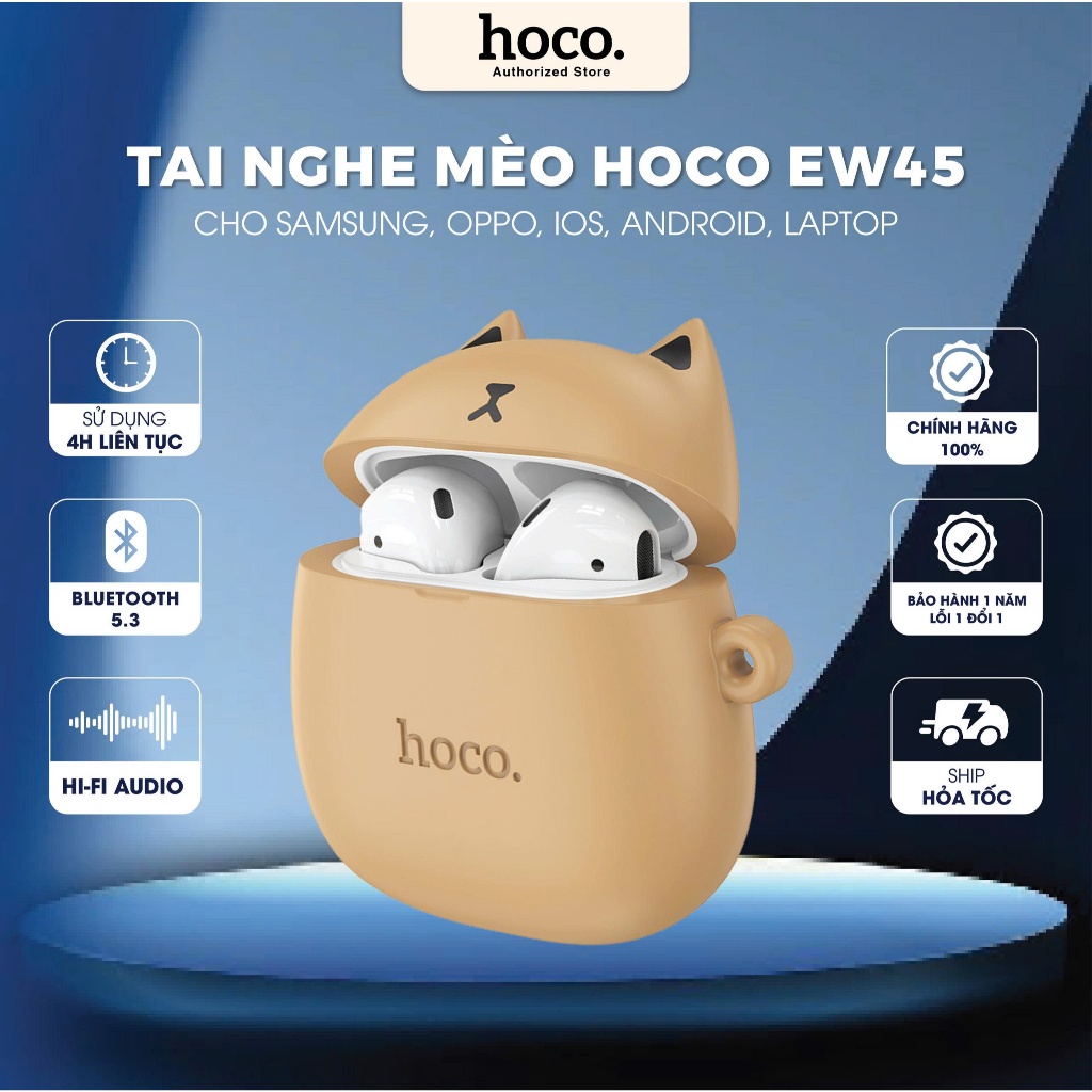 [Tặng ốp Mèo] Tai nghe Bluetooth Hoco EW45 cao cấp - tai nghe kiểu dáng thời trang cute giành cho gi