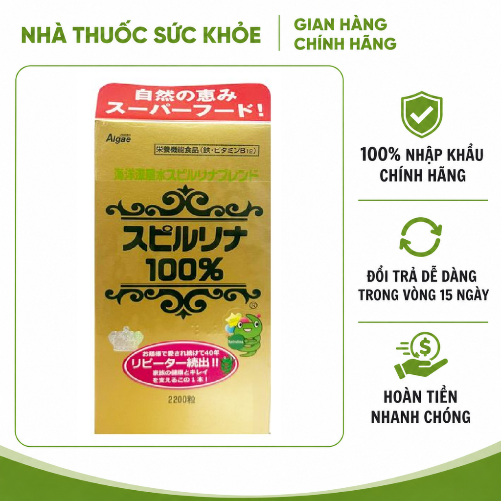 (Nhập Chính Hãng- Đủ VAT ) Tảo xoắn Spirulina Nhật Bản 2200 viên - Thực phẩm chức năng dinh dưỡng cao cho sức khỏe